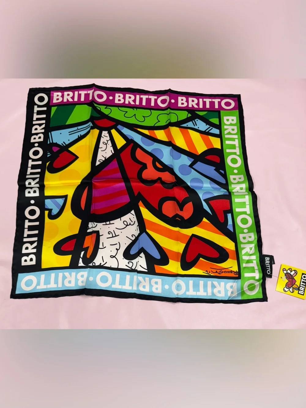 NWT Romero Britt Pop Art Silk Scarf Colorful Heart A New Day 18” x 18”
